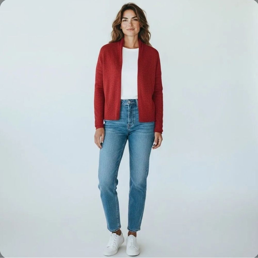 Sz L Eileen Fisher NWOT $248 MSRP 100% Wool Red Cardigan